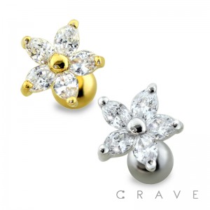 MULTI CUBIC ZIRCONIA 316L SURGICAL STEEL FLOWER CARTILAGE BARBELL